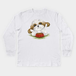 Shih Tzu eating Kids Long Sleeve T-Shirt